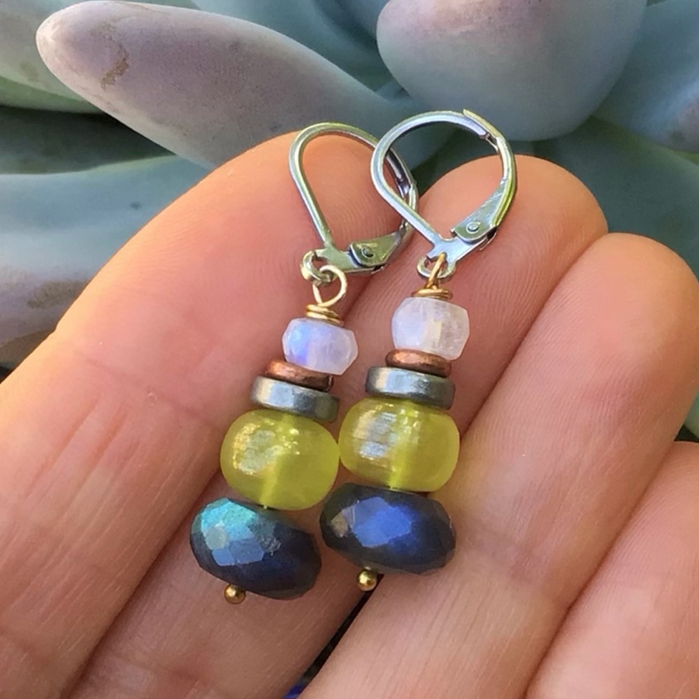 Handcrafted Labradorite Lemon Quartz Moonstone silver Earrings Sundance Charm